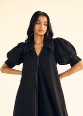 A Model Wearing Black Poplin Black Poplin Midi Dress, curated by Only Ethikal